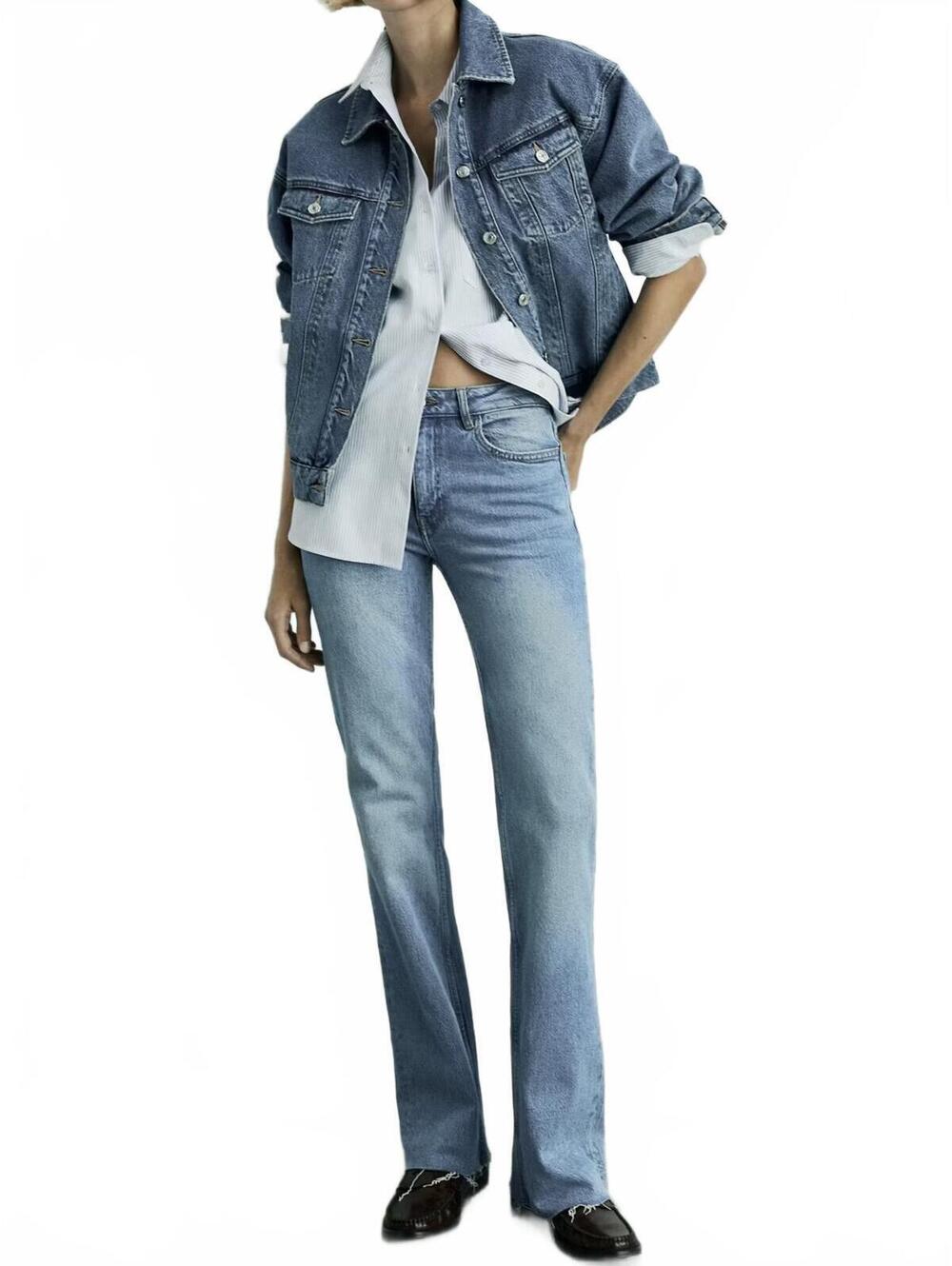 Mango Fiona Flared Mid-Rise Jeans NWT Medium Blue Size 6 (EUR 38)
